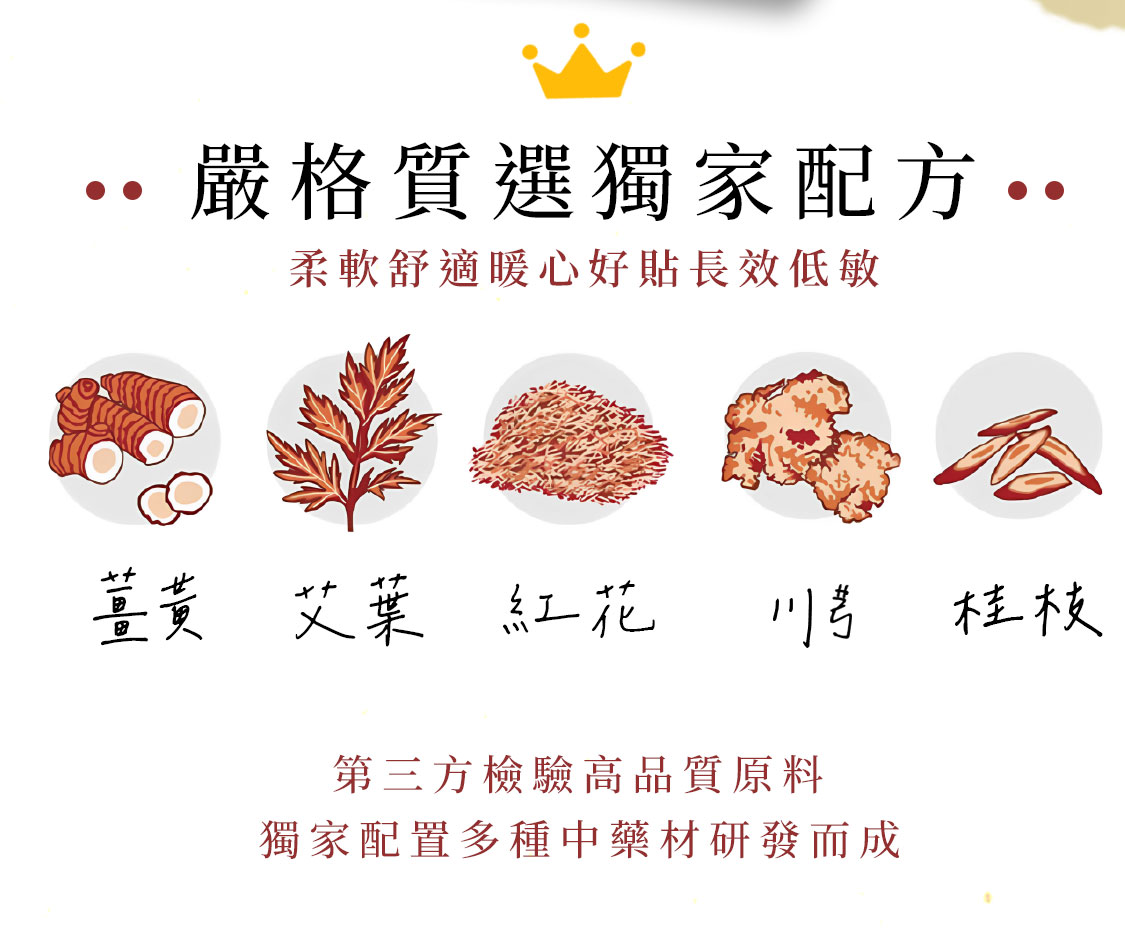貼布嚴選配方，薑黃、艾葉、紅花